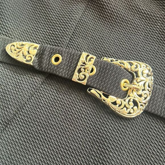 Vintage Black One Piece Gold Buckle Push Up Swim Suit - Picture 3 of 5